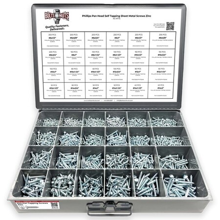 Boltsandnuts.Com Phillips Pan Head Sheet Metal Self Tapping Screws Assortment - 2841 PCS Assortment Kit #175